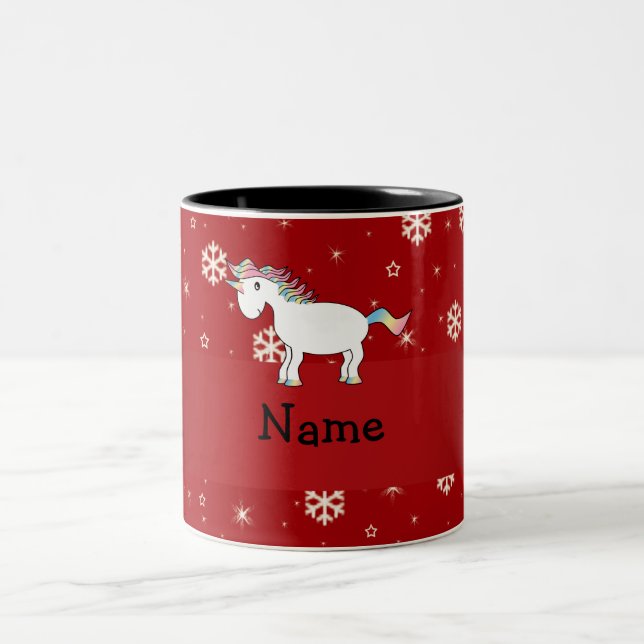 Personalisierter Name Einhorn-Schneeflocken Zweifarbige Tasse (Mittel)