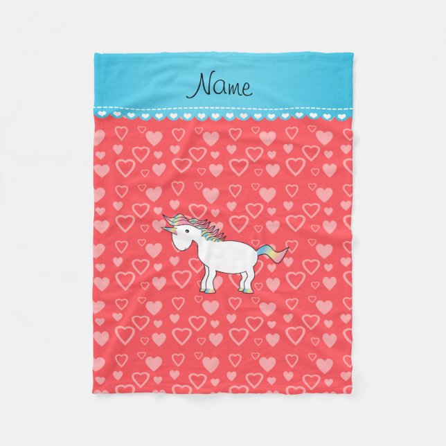 Personalisierter Name einhornte rote Herzen Fleecedecke (Vorderseite)
