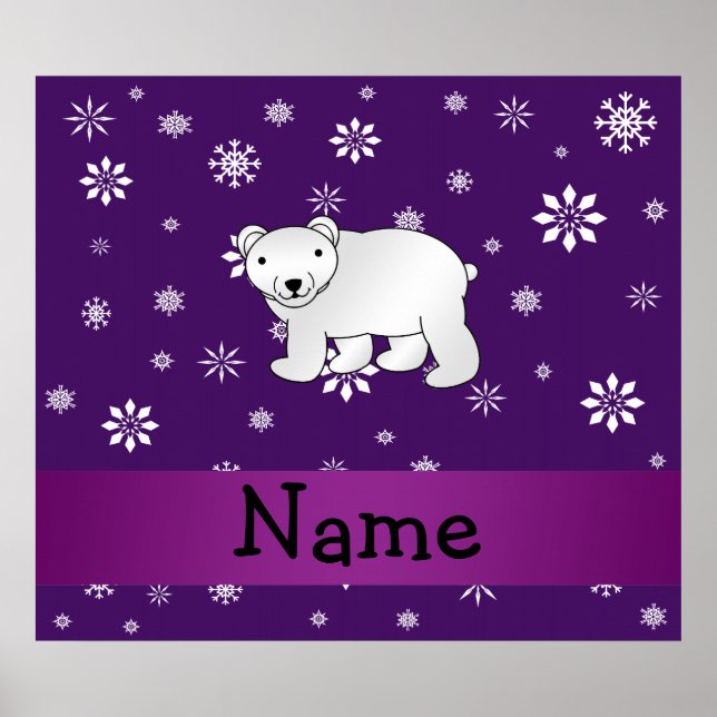 Personalisierter Name Eisbär lila Schneeflocken Poster (Vorne)