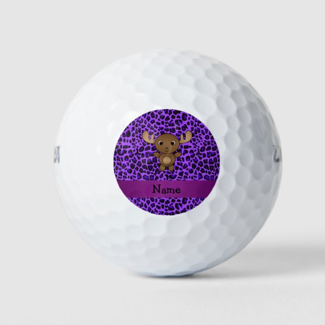 Personalisierter Name Elch lila Leopardendruck Golfball (Vorderseite)