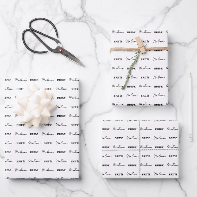 Personalisierter Name Elegant Bridge to be White Geschenkpapier Set (Vorderseite)