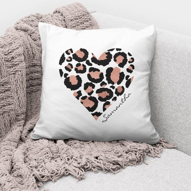 Personalisierter Name Elegant Leopard Herz Kissen (Von Creator hochgeladen)