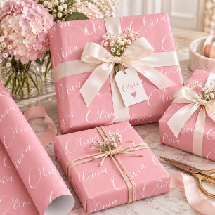 Personalisierter Name Elegant Rosa Modern Geschenkpapier