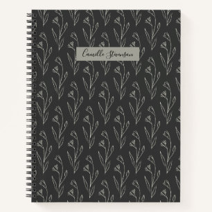 Personalisierter Name Elegant Schwarz Weiß Floral Notizbuch