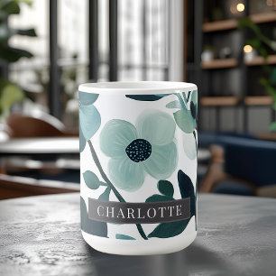 Personalisierter Name Elegante blaue aquatische Fl Kaffeetasse