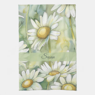Personalisierter Name Elegante Wasserfarben-Blume Geschirrtuch