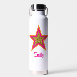 Personalisierter Name eleganter Goldglitter & rosa Trinkflasche