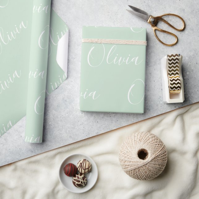 Personalisierter Name Elegantes Mintgrün Modern Geschenkpapier (Kunsthandwerk)