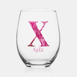 Personalisierter Name Elegantinrosa Floral Monogra Weinglas Ohne Stiel