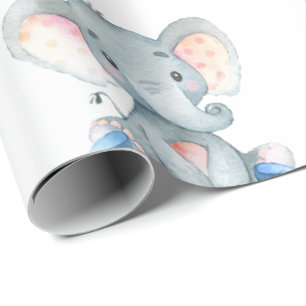 Personalisierter Name Elephant Baby Boy Blue und G Geschenkpapier