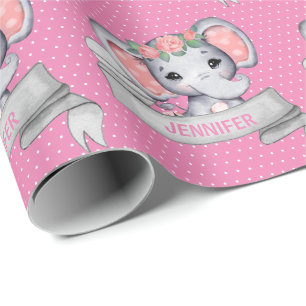 Personalisierter Name Elephant Baby Girl Pink Geschenkpapier