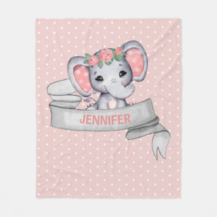 Personalisierter Name Elephant Baby Girl Pink & Gr Fleecedecke