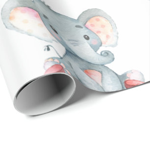 Personalisierter Name Elephant Baby Girl Pink und  Geschenkpapier