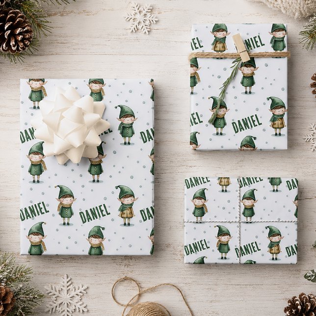 Personalisierter Name Elf Weihnachten Geschenkpapier Set (Personalized Name Christmas Gift Wrap)