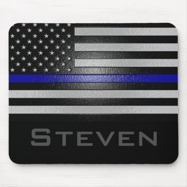 Personalisierter Name: Embossed Thin Blue Line Fla Mousepad (Vorne)