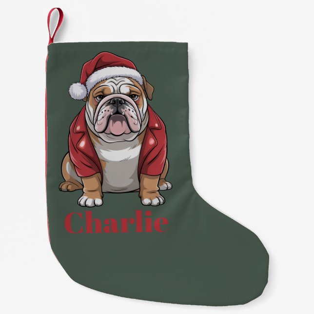 Personalisierter Name English Bulldog Dog Weihnach Kleiner Weihnachtsstrumpf (Vorderseite)