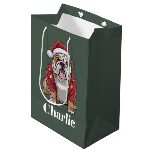 Personalisierter Name English Bulldog Dog Weihnach Mittlere Geschenktüte (Vorderseite Schrägansicht)