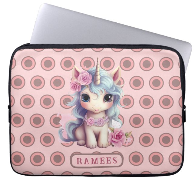 Personalisierter Name Fairy Baby Unicorn Sparkling Laptopschutzhülle (Vorderseite)