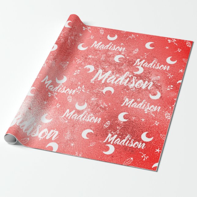 Personalisierter Name Fairy Red Christmas Moon Gir Geschenkpapier (Ungerollt)