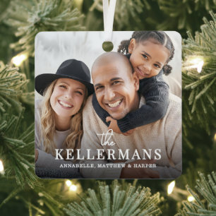 Personalisierter Name Familie 2 Foto Weihnachten Ornament Aus Metall