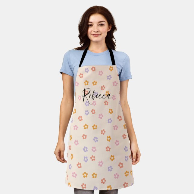 Personalisierter Name Farbe Daisy Muster Schürze (Getragen)