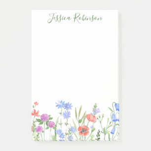 Personalisierter Name Farbenfrohe Wildblume Garten Post-it Klebezettel