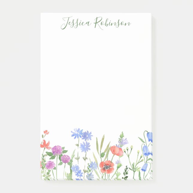 Personalisierter Name Farbenfrohe Wildblume Garten Post-it Klebezettel (Vorderseite)