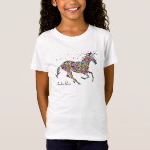 Personalisierter Name farbiges Unicorn T-Shirt