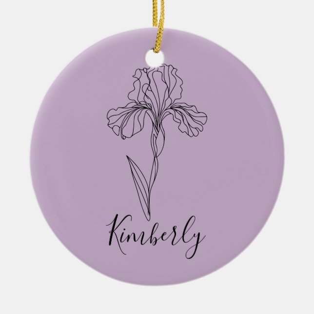 Personalisierter Name Februar Iris Geburtsdatum Bl Keramik Ornament (Vorne)