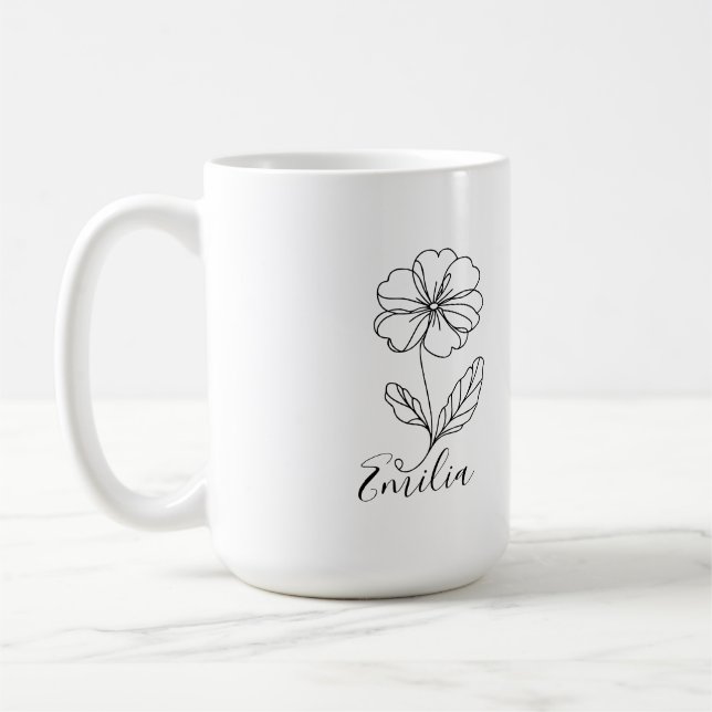 Personalisierter Name Februar Primrose Geburtsdatu Kaffeetasse (Links)