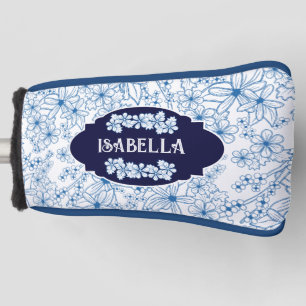 Personalisierter Name Feminine Blaues Blumenmuster Golf Headcover