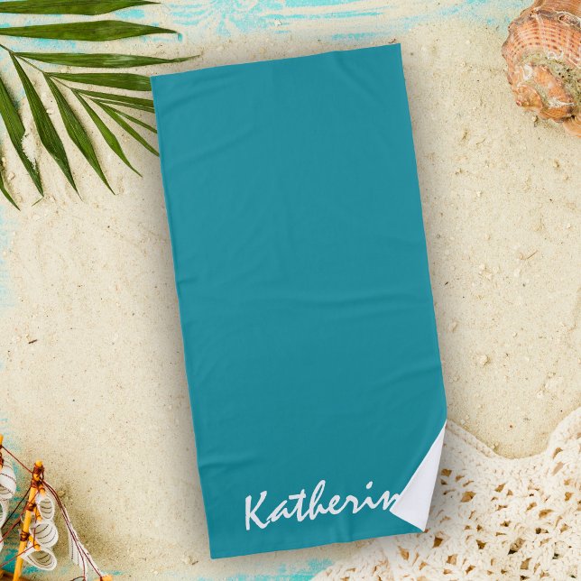 Personalisierter Name Festfarbe Aqua Blue Urlaub Strandtuch (Von Creator hochgeladen)