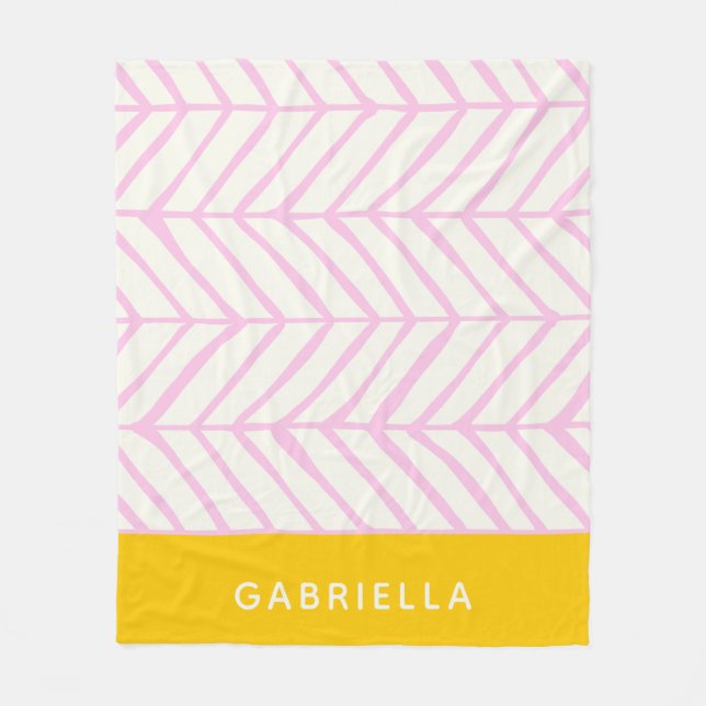 Personalisierter Name Fett Rosa Gelbe Zickzack Lin Fleecedecke (Vorderseite)