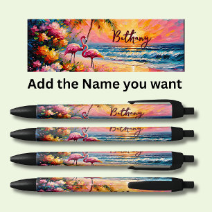 Personalisierter Name, Flamingos am Strand Kugelschreiber