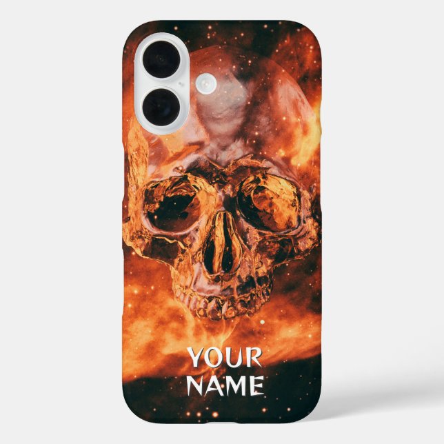Personalisierter Name. Flammenschädel im Weltraum Case-Mate iPhone Hülle (Rückseite)