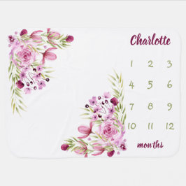 Personalisierter Name Floral Baby Girl Milestone Babydecke