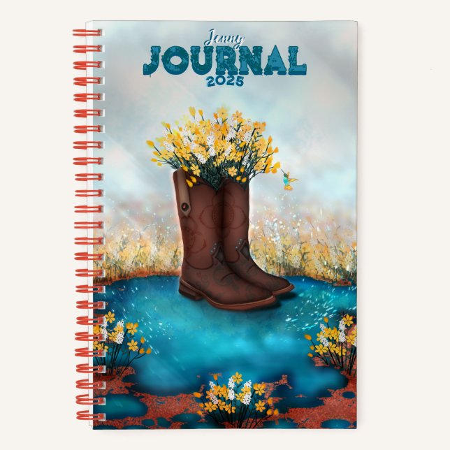 Personalisierter Name: Floral Boot with Humming bi Notizbuch (Vorderseite)
