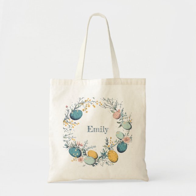 Personalisierter Name Floral Egg Oster Tragetasche (Vorne)