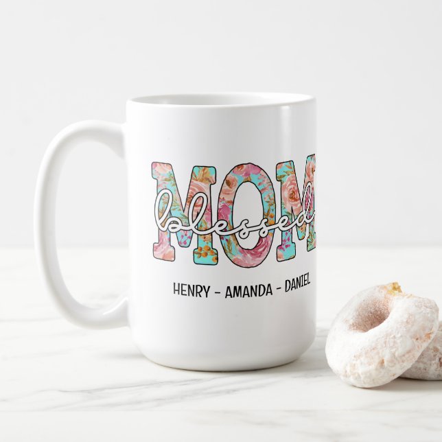 Personalisierter Name Floral Gesegnete Mama Kaffeetasse (Mit Donut)