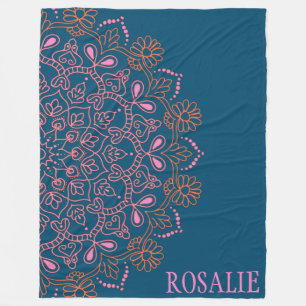 Personalisierter Name Floral Mandala Blue Pink Ein Fleecedecke