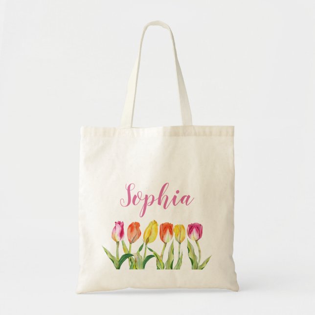 Personalisierter Name Floral Tragetasche (Vorne)