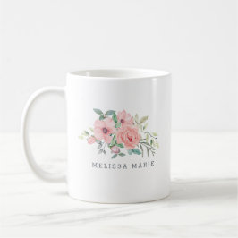 Personalisierter Name Floral Wasserfarbe Tasse