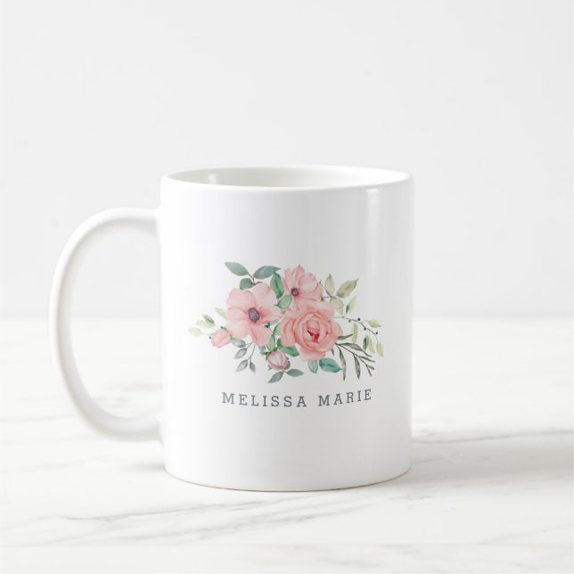 Personalisierter Name Floral Wasserfarbe Tasse (Links)