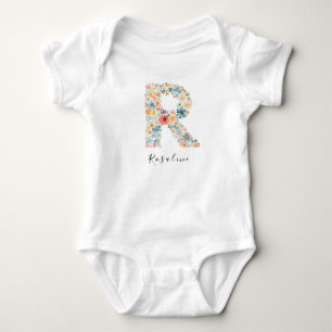 Personalisierter Name & florale Monogramm "R" Baby Strampler