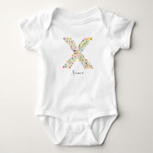 Personalisierter Name & florale Monogramm "X" Baby Strampler