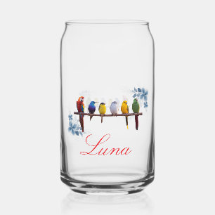 Personalisierter Name florale Vögel Dosenglas