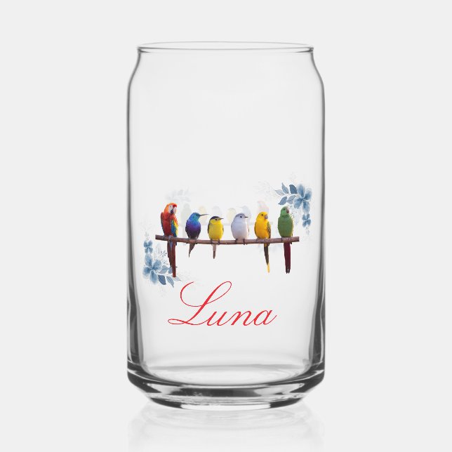 Personalisierter Name florale Vögel  Dosenglas (Vorderseite)