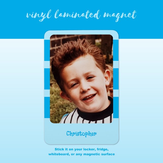 Personalisierter Name Foto mit blauen Streifen Magnet (Von Creator hochgeladen)