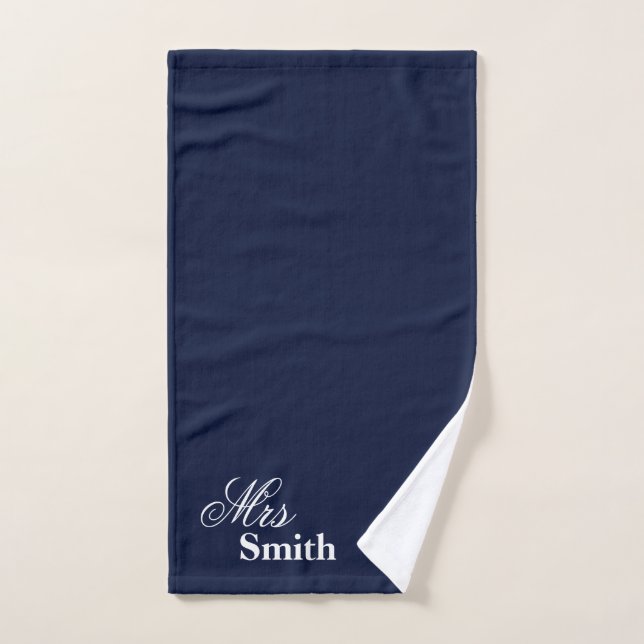 Personalisierter Name Frau Smith White Navy Handtuch (Handtuch)