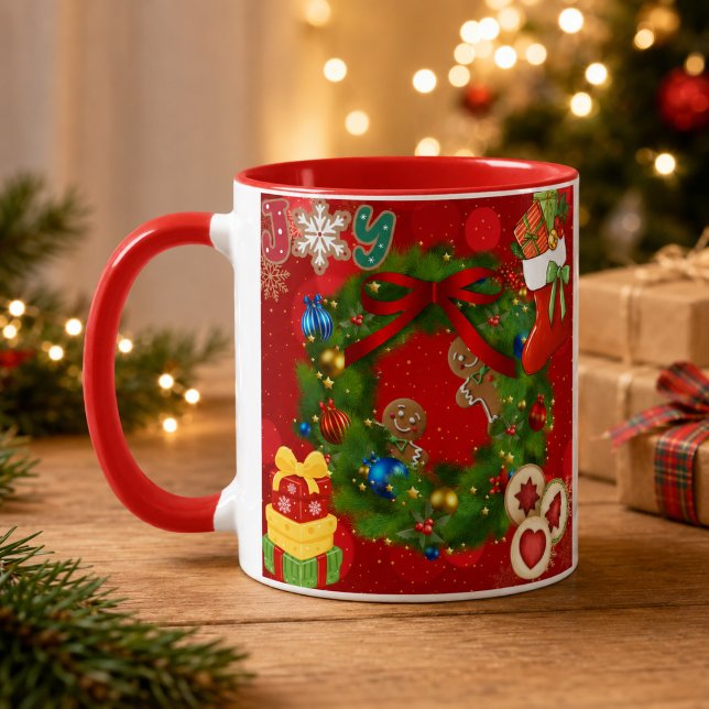 Personalisierter Name Freude Weihnachtskranz Lebku Tasse (Von Creator hochgeladen)